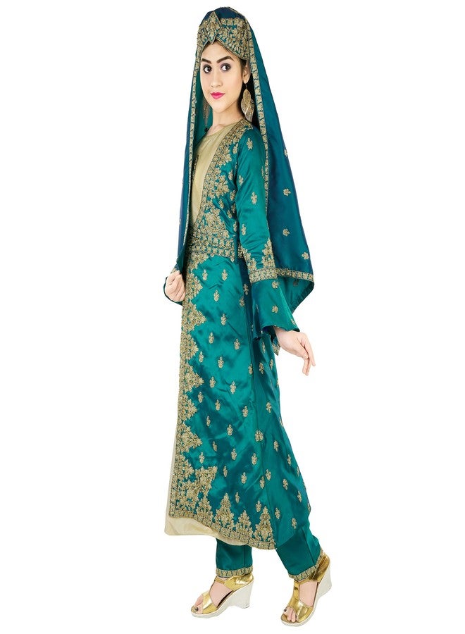 Aura Halima Sultan Embroidered Gown with Cap and Belt and Jacket (Blue, 13-14 Years) - Image 2